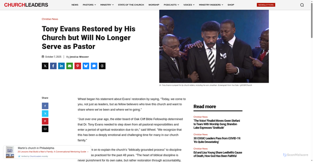 Security scan screenshot of https://churchleaders.com/news/2206167-tony-evans-restored-no-longer-serve-pastor.html/2