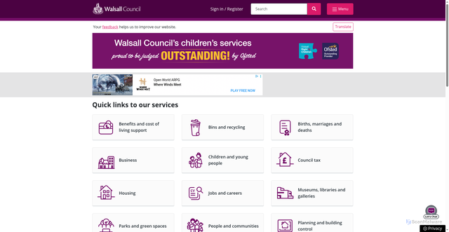 Security scan screenshot of http://www.walsall.gov.uk