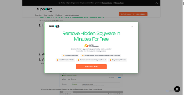 Security scan screenshot of https://www.techsolutions.support.com/how-to/how-to-fix-xbox-live-issues-on-xbox-one-10594