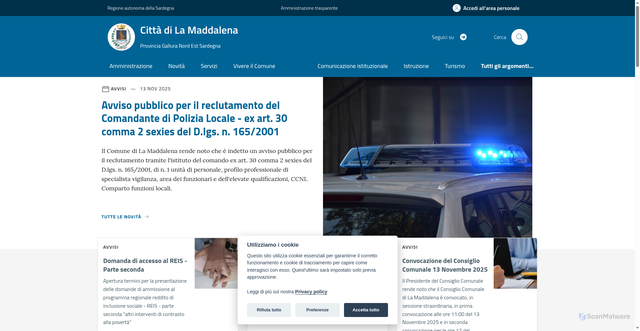 Security scan screenshot of https://comune.lamaddalena.ot.it/