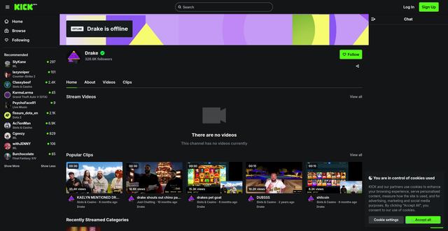 Security scan screenshot of https://kick.com/DRAKE