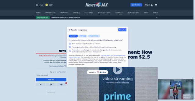 Security scan screenshot of https://gmg-wjxt-prod.cdn.arcpublishing.com/news/2026/07/22/amazon-prime-settlement-how-to-claim-your-refund-from-25-billion-ftc-deal/?ref=%2Fstation%2F2021%2F05%2F20%2Flongtime-news4jax-executive-producer-receives-posthumous-honor%2F