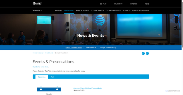 Security scan screenshot of https://investors.att.com/news-and-events/events-and-presentations