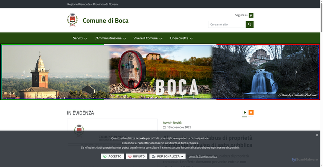 Security scan screenshot of https://www.comune.boca.no.it/it-it/home