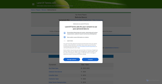 Security scan screenshot of https://www.landoftennis.com/players_women/belinda_bencic.htm
