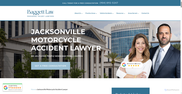 Security scan screenshot of https://www.baggettlaw.com/jacksonville-motorcycle-accident-lawyer/