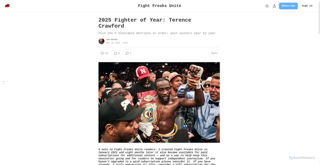 Security scan screenshot of https://danrafael.substack.com/p/2025-fighter-of-year-terence-crawford