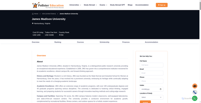 Security scan screenshot of https://pollstereducation.com/university/james-madison-university