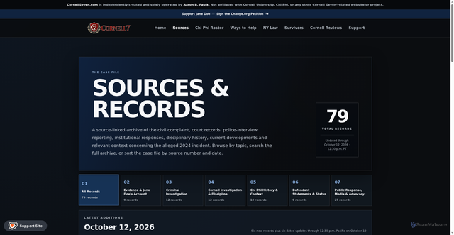 Security scan screenshot of https://cornellseven.com/sources