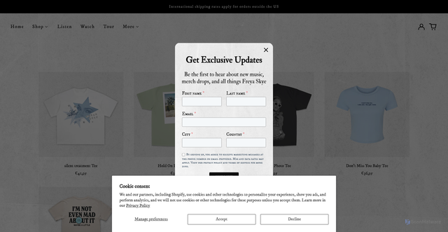 Security scan screenshot of https://shop.freyaskye.com/collections/tees