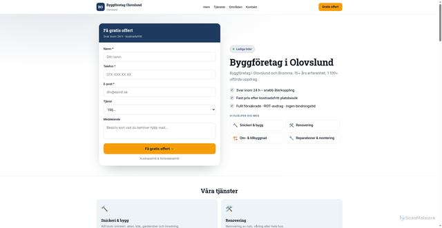 Security scan screenshot of https://byggforetagolovslund.se