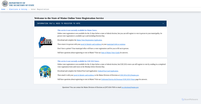 Security scan screenshot of https://maine.gov/vote