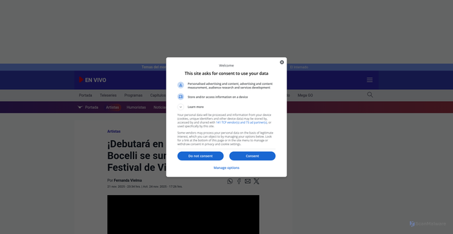 Security scan screenshot of https://www.mega.cl/festival-de-vina/artistas/206732-matteo-bocelli-confirmado-festival-de-vina-2026.html