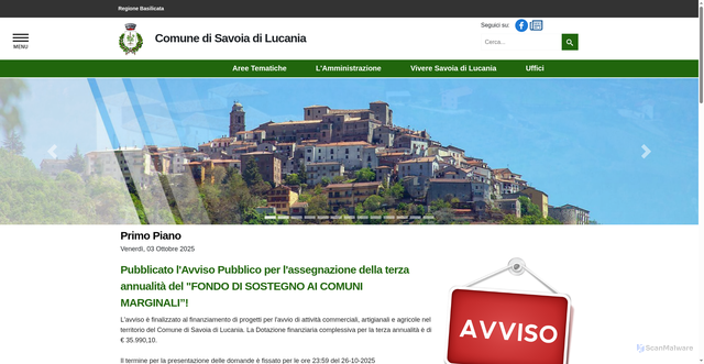 Security scan screenshot of https://www.comune.savoia.pz.it/