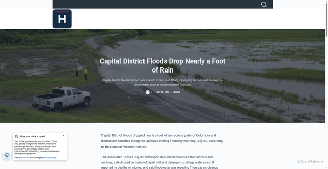 Security scan screenshot of https://mysajuai.com/capital-district-floods-nearly-foot-rain/