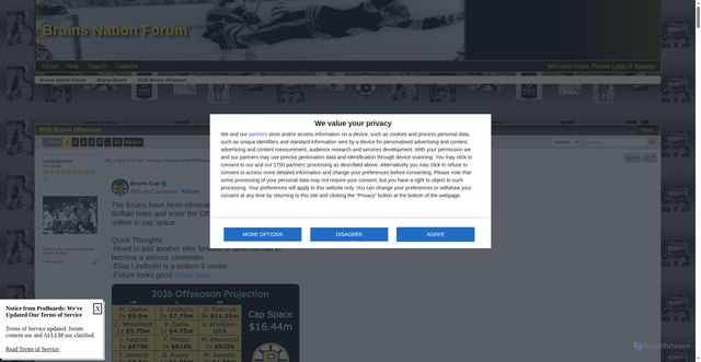 Security scan screenshot of https://bruinsnation.proboards.com/thread/4190/2026-bruins-offseason