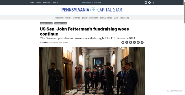 Security scan screenshot of https://penncapital-star.com/campaigns-elections/u-s-sen-john-fetterman-fundraising-woes-continue/