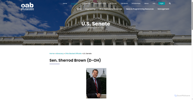 Security scan screenshot of https://oab.org/advocacy/ohio-elected-officials/us-senate-brown/