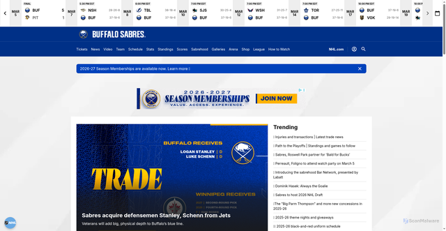 Security scan screenshot of https://sabres.com