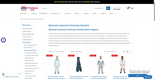 Security scan screenshot of https://www.tvstoreonline.com/collections/national-lampoons-christmas-vacation?srsltid=AfmBOoo3ujKLoJ_AR4pXYnG0k-oIEdfxbGFt5bCK9rbJP0pqKJ6_iibU