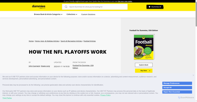 Security scan screenshot of https://www.dummies.com/article/home-auto-hobbies/sports-recreation/football/nfl-playoffs-and-the-super-bowl-196371/