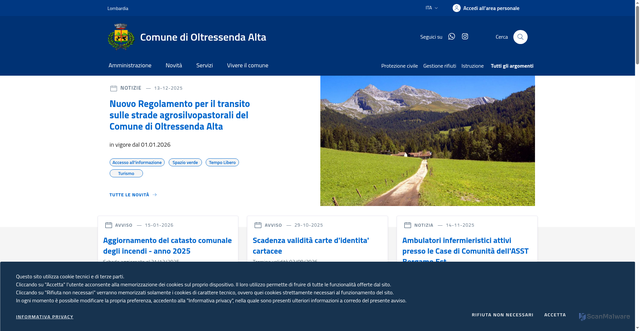 Security scan screenshot of https://www.comune.oltressendaalta.bg.it/
