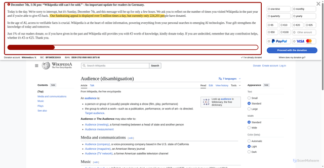 Security scan screenshot of https://www.wikipedia.org/wiki/Audience_(disambiguation)