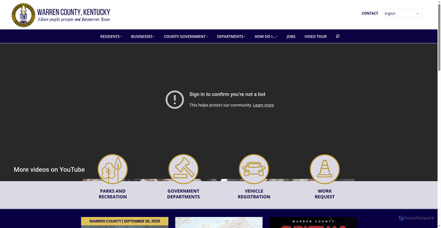 Security scan screenshot of https://www.warrencountyky.gov/