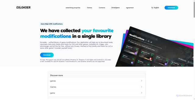 Security scan screenshot of https://en.exloader.net/