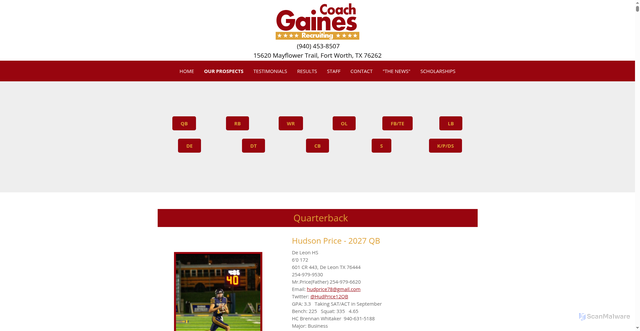 Security scan screenshot of https://www.coachgainesrec.com/football-prospects.html