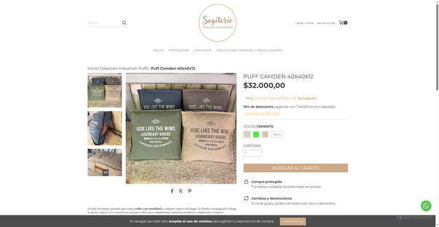 Security scan screenshot of https://sagitarioalmohadones.ar/productos/puff-camden-40x40x12/