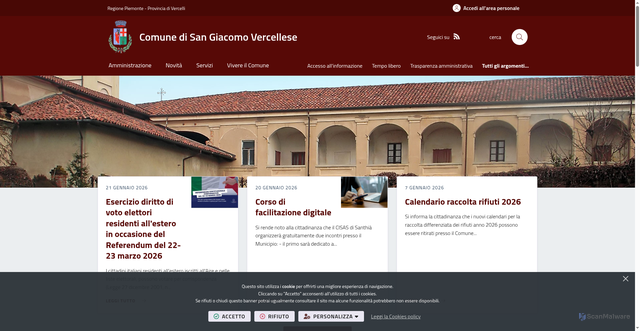 Security scan screenshot of https://www.comune.sangiacomovercellese.vc.it/it-it/home
