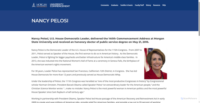 Security scan screenshot of https://commencement.morgan.edu/speakers/nancy-pelosi/