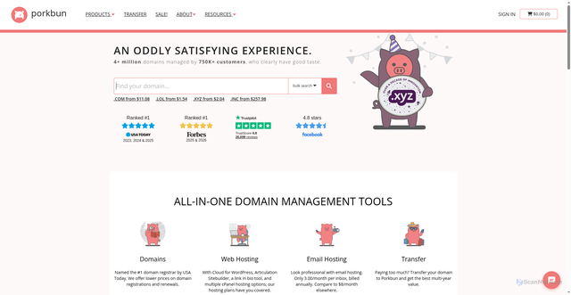 Security scan screenshot of https://porkbun.com