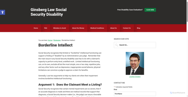 Security scan screenshot of https://georgiasocialsecuritydisabilityattorney.com/case-strategies-and-case-studies/borderline-intellectual-functioning/