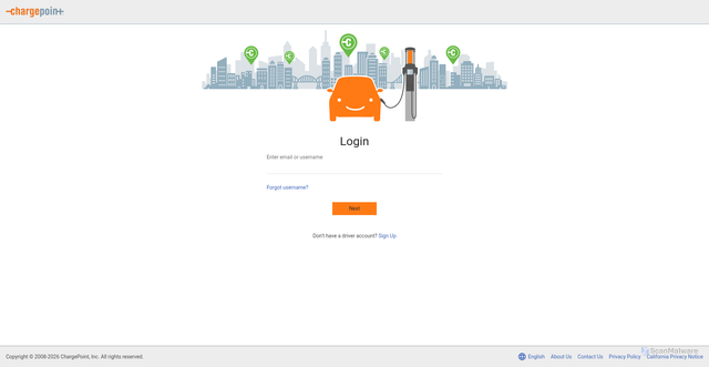 Security scan screenshot of https://sso.chargepoint.com