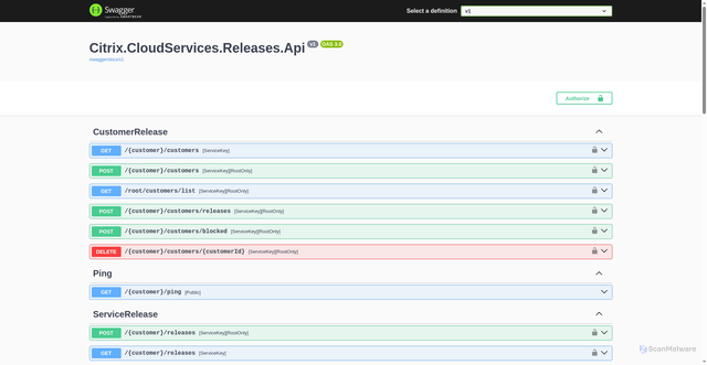 Security scan screenshot of https://releasesapi-us.citrixworkspacesapi.net