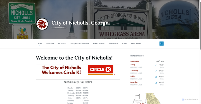 Security scan screenshot of https://cityofnichollsga.gov/