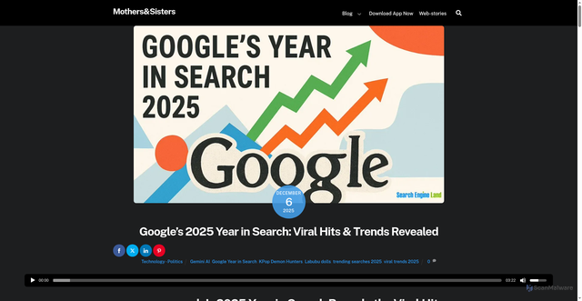 Security scan screenshot of https://mothersnsisters.com/google-2025-year-in-search-viral-hits/