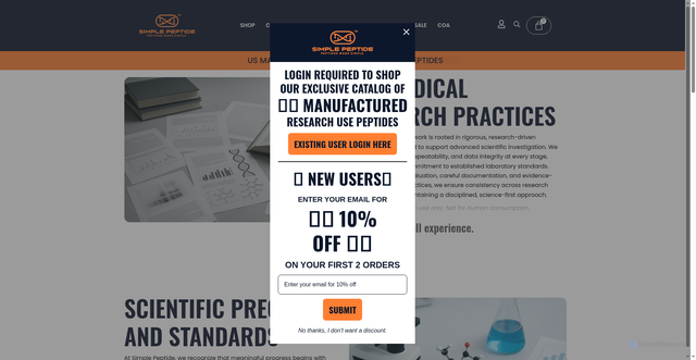 Security scan screenshot of https://simplepeptide.com