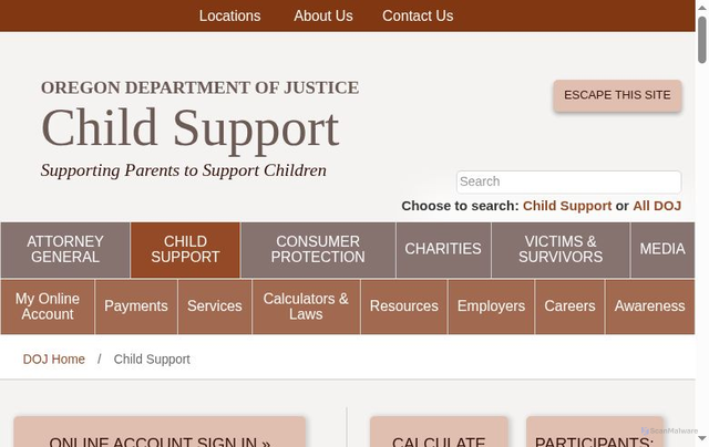 Security scan screenshot of https://www.doj.state.or.us/child-support/