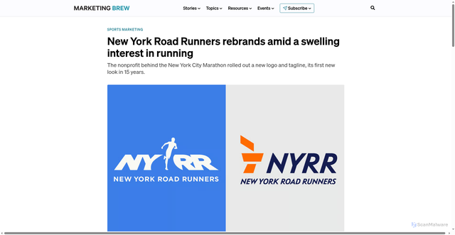 Security scan screenshot of https://www.marketingbrew.com/stories/2026/01/26/new-york-road-runners-rebrand