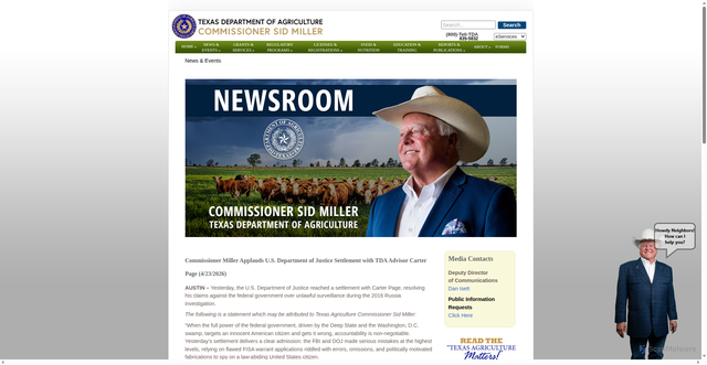 Security scan screenshot of https://texasagriculture.gov/News-Events/Article/11907/Commissioner-Miller-Applauds-US-Department-of-Justice-Settlement-with-TDA-Advis