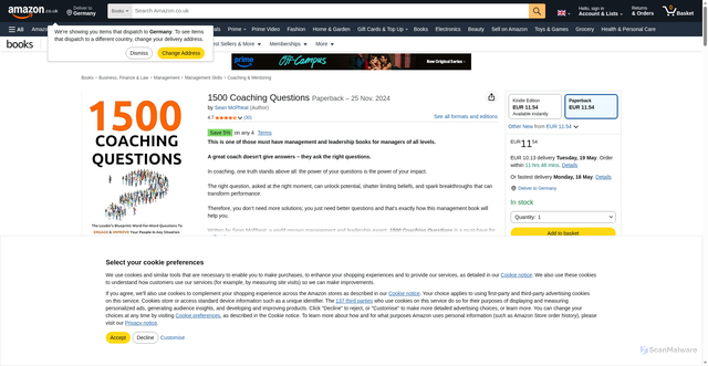 Security scan screenshot of https://www.amazon.co.uk/1500-Coaching-Questions-Sean-McPheat/dp/1399996525