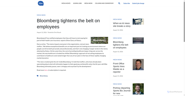Security scan screenshot of https://talkingbiznews.com/media-news/bloomberg-tightens-the-belt-on-employees/