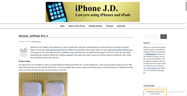 Security scan screenshot of https://www.iphonejd.com/iphone_jd/2025/09/review-airpods-pro-3.html