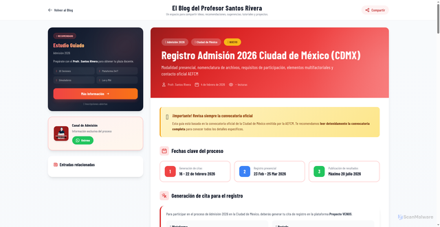 Security scan screenshot of https://blogdesantosrivera.pages.dev/entries/registro-admision-2026-cdmx