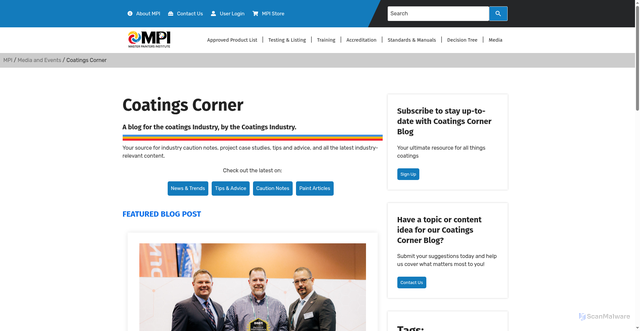 Security scan screenshot of https://www.mpi.net/Media/CoatingsCorner/index.asp