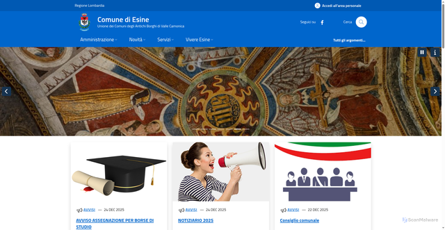 Security scan screenshot of https://comune.esine.bs.it/