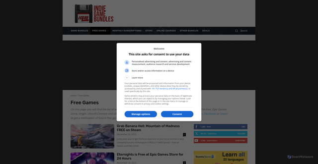Security scan screenshot of https://www.indiegamebundles.com/category/free/